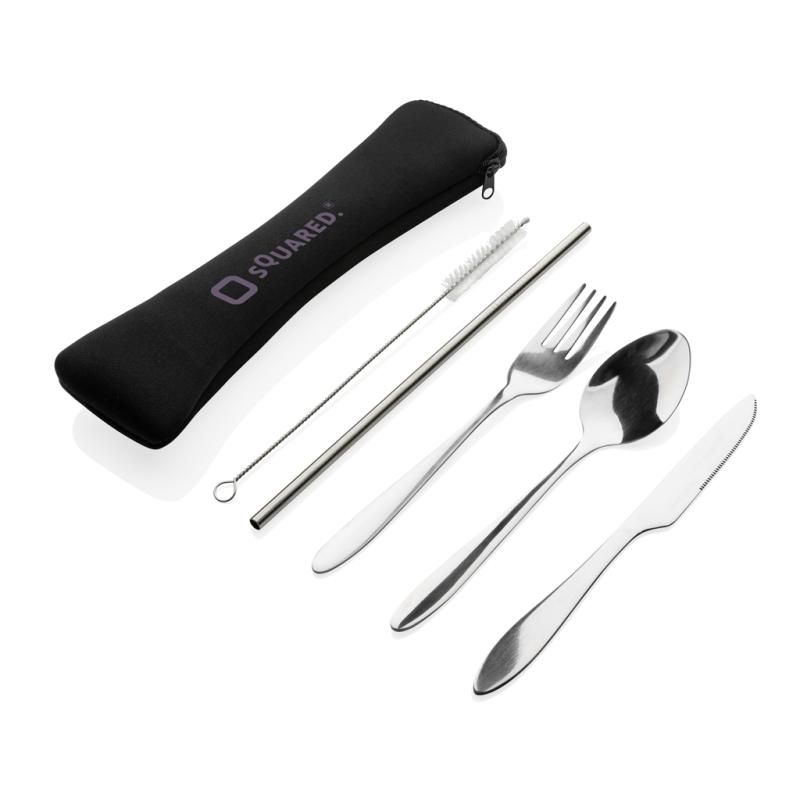 Set de 4 couverts reutilisables en acier inoxydable